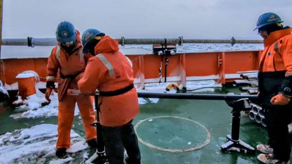 team inspects gravity core